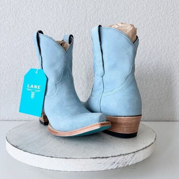 Lane Boots Shoes - Lane EMMA JANE Cowboy Boots Womens Sz 6 Western Blue Leather Short Ankle Bootie